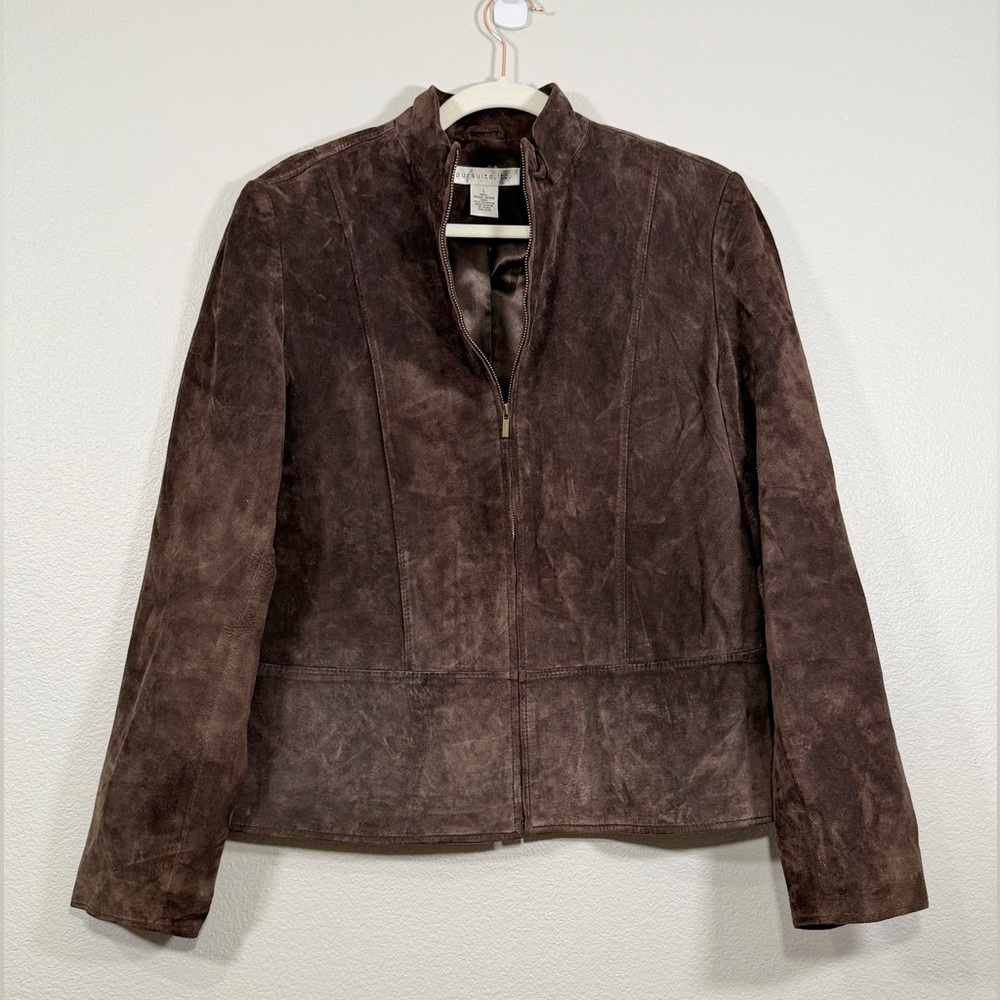 Pursuits Ltd Suede Leather Jacket Classic Brown Genuine Leather Coat Women L